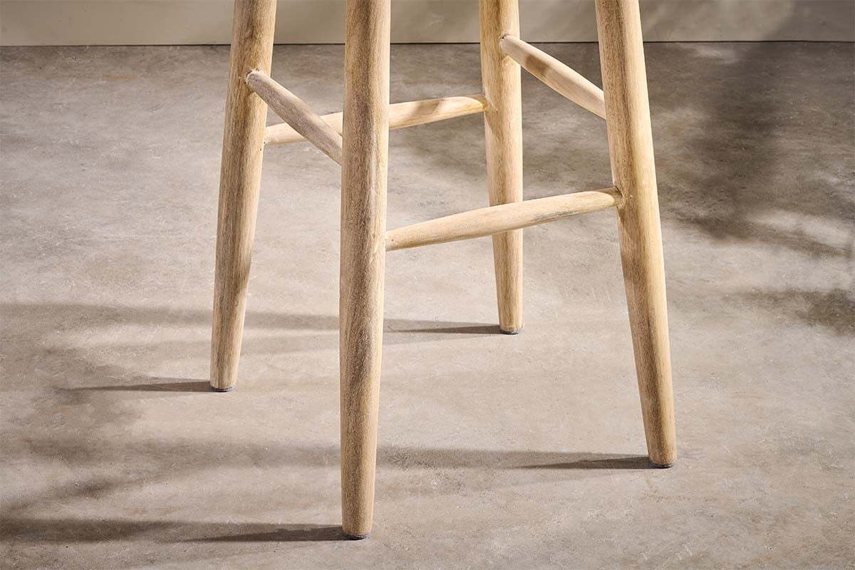 Mengwi Mango Wood Round Bar Stool - Natural - Image 4