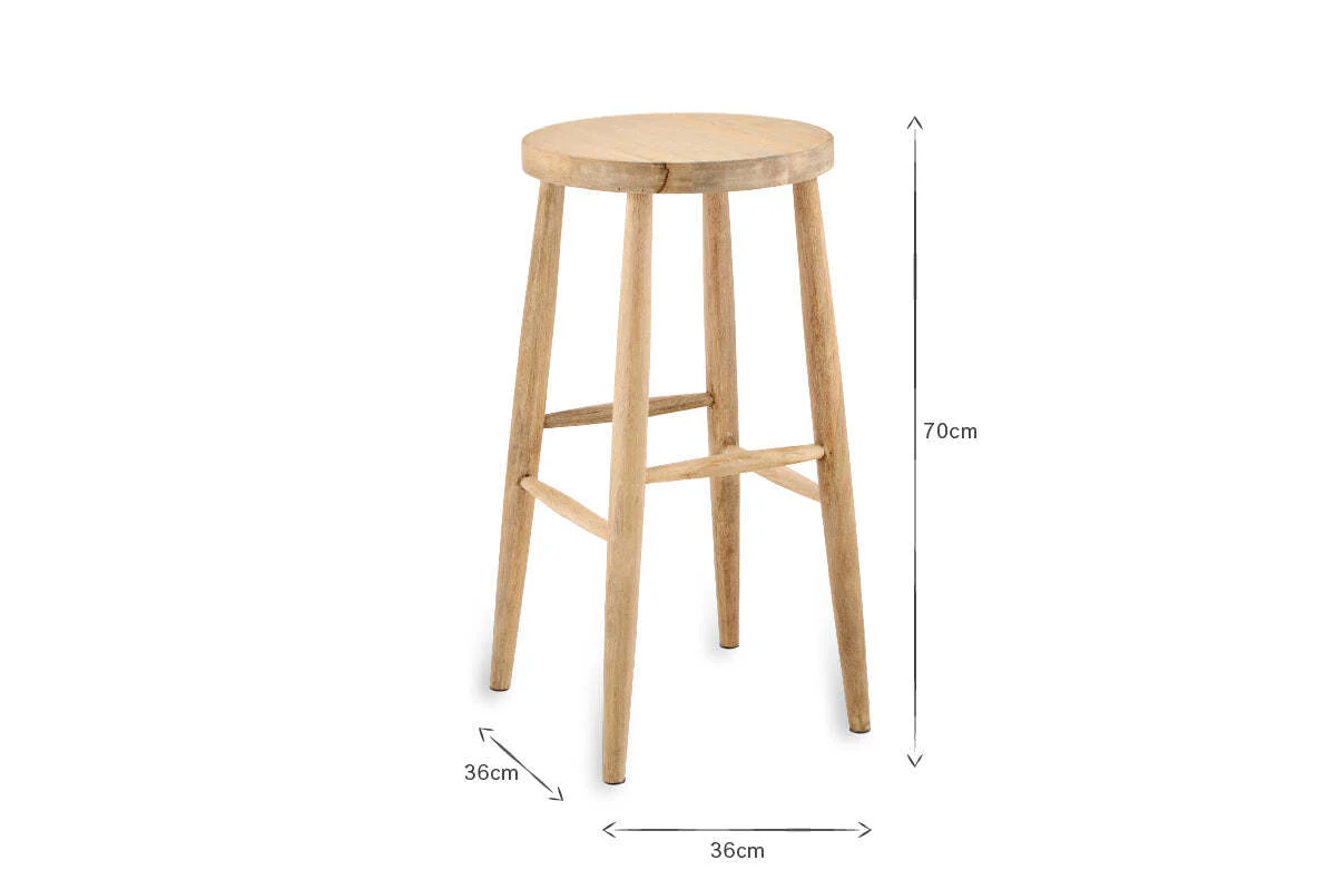 Mengwi Mango Wood Round Bar Stool - Natural - Image 5