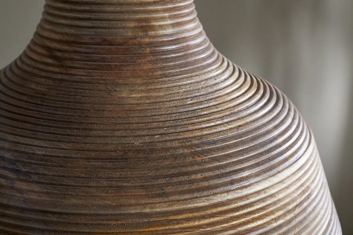Nadi Grooved Wood Pendant - Natural & Antique Brass - Image 6