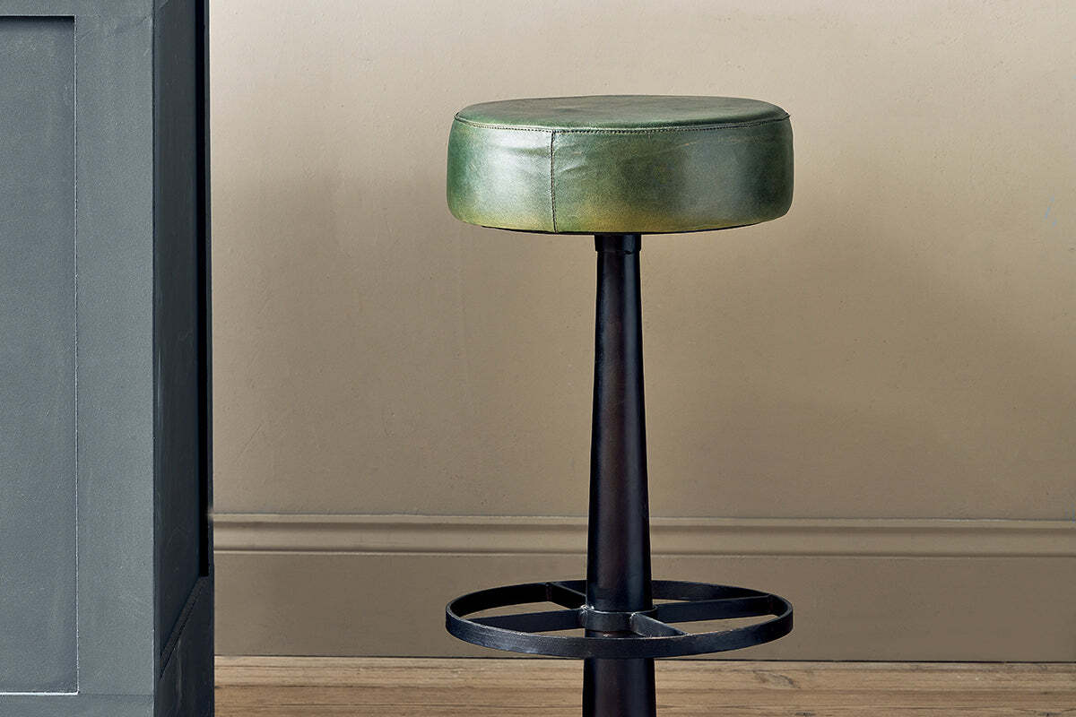 Narwana Leather Round Stool - Rich Green - Image 3