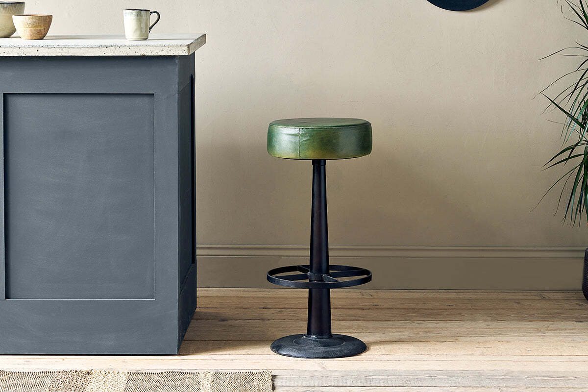Narwana Leather Round Stool - Rich Green - Image 4