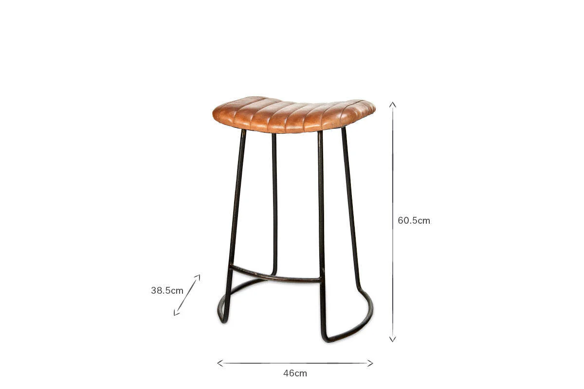 Narwana Ribbed Leather Stool - Aged Tan - Small - Image 3