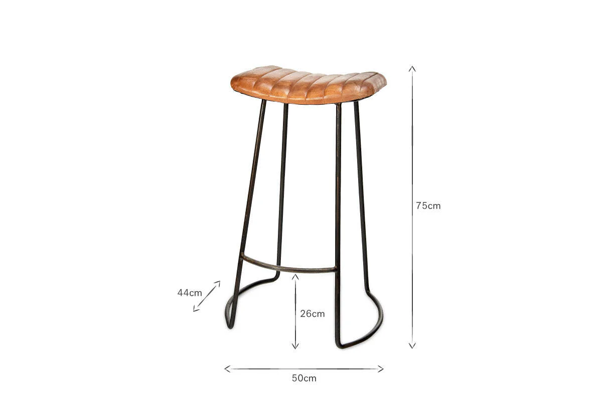 Narwana Ribbed Leather Stool - Aged Tan - Large - Image 8
