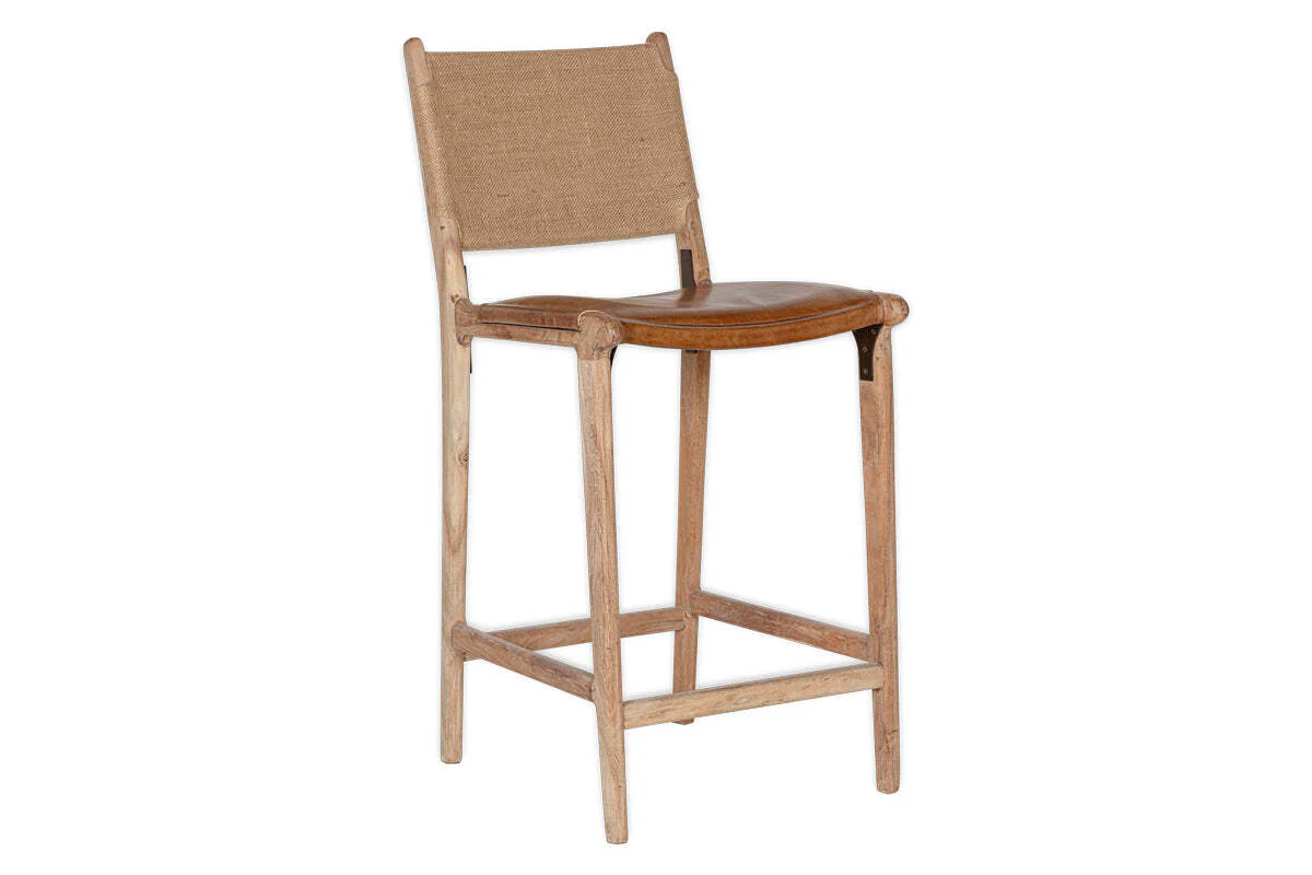 Nayan Leather & Jute Counter Chair - Tan - Image 11