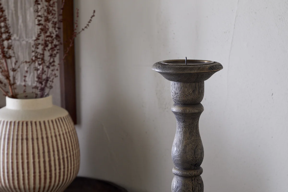 Nayati Rustic Wood Pillar Candle Stick - Dark Stain - Image 3