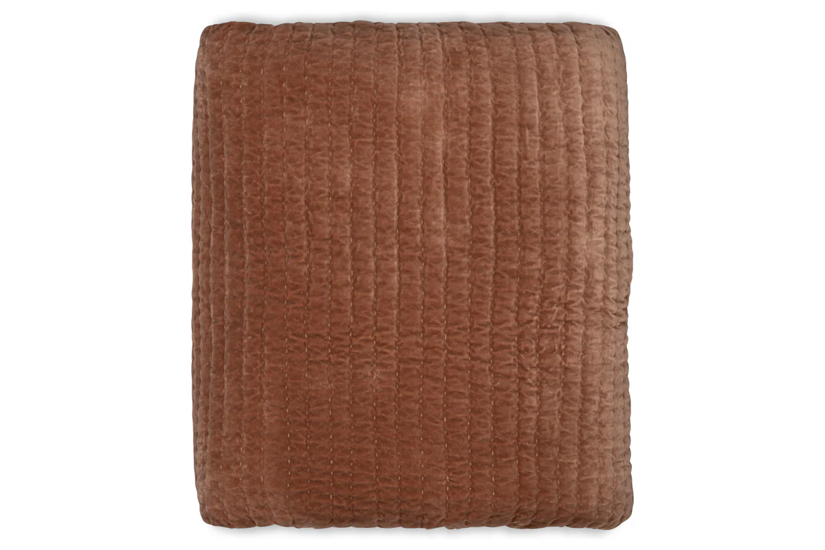 Nidra Velvet & Linen Bed Quilt - Rust - Image 6