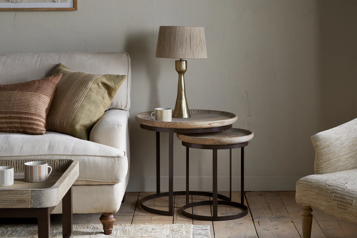 Nisha Carved Reclaimed Wood & Iron Nesting Side Tables - Natural