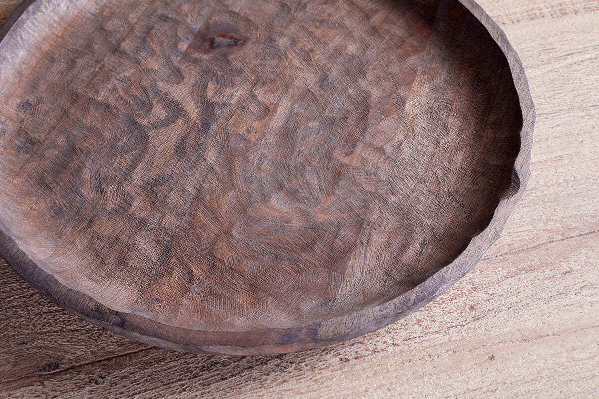 Nyati Mango Wood Etched Round Tray - Dark - Image 5