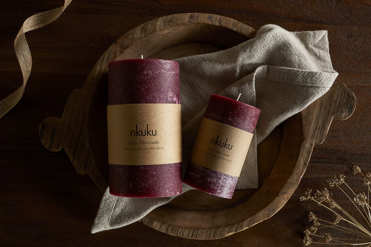 Rustic Soy Blend Pillar Candle - Dark Cherry - Small - Image 3