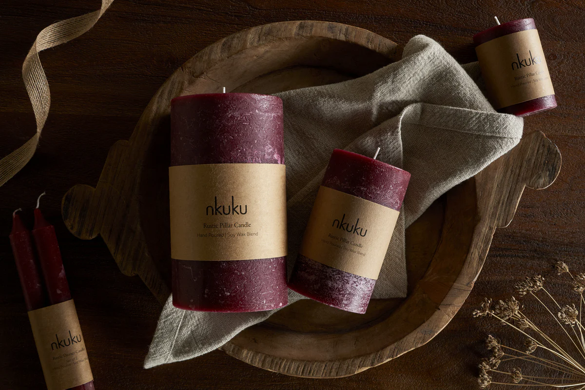 Rustic Soy Blend Pillar Candle - Dark Cherry - Small - Image 4