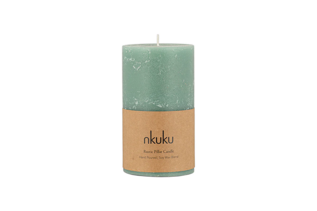 Rustic Soy Blend Pillar Candle - Sage Green - Small - Image 4