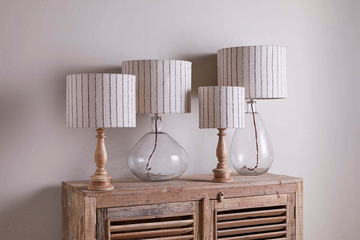 Sanja Stripe Cotton Lampshade - Off White & Grey - Image 2