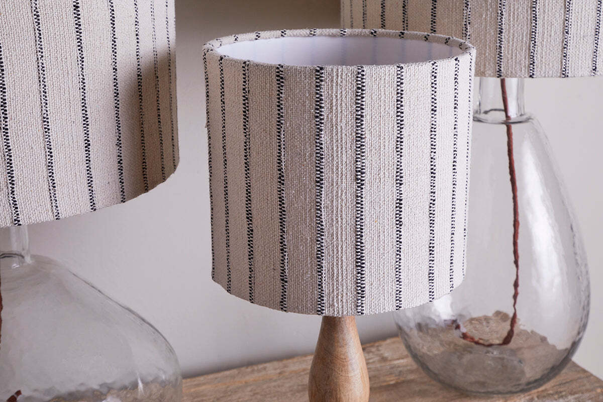 Sanja Stripe Cotton Lampshade - Off White & Grey - Image 3