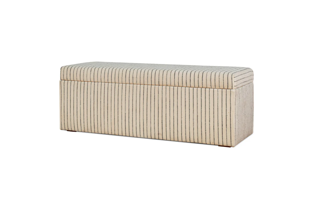 Sanja Stripe Cotton & Linen Upholstered Storage Bench - Grey - Image 10