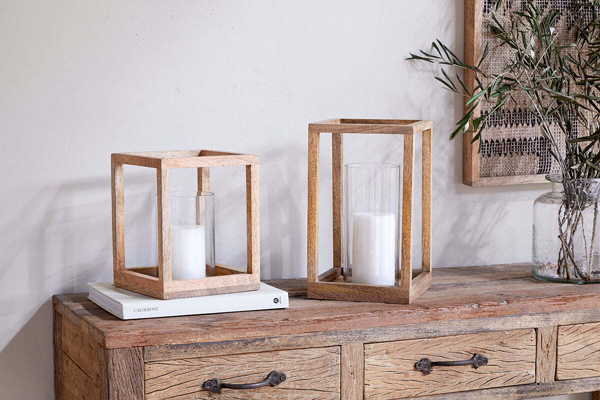 Sanora Mango Wood Lantern - Natural - Image 2