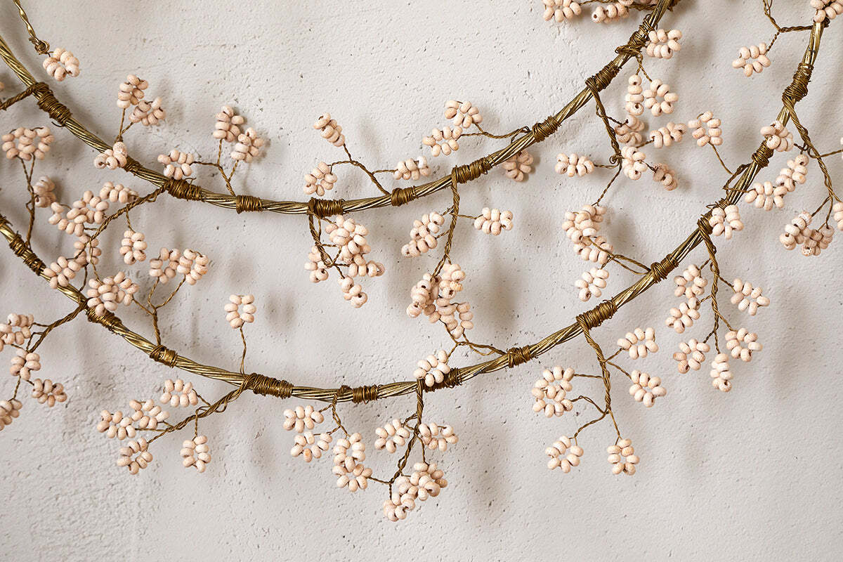 Tanu Layered Mango Wood Beaded Wreath - Brass & Natural - Image 3