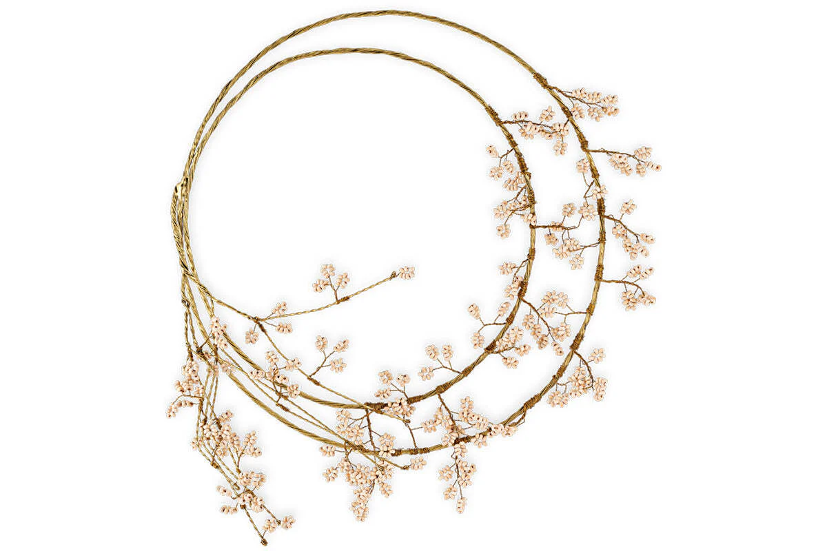 Tanu Layered Mango Wood Beaded Wreath - Brass & Natural - Image 4
