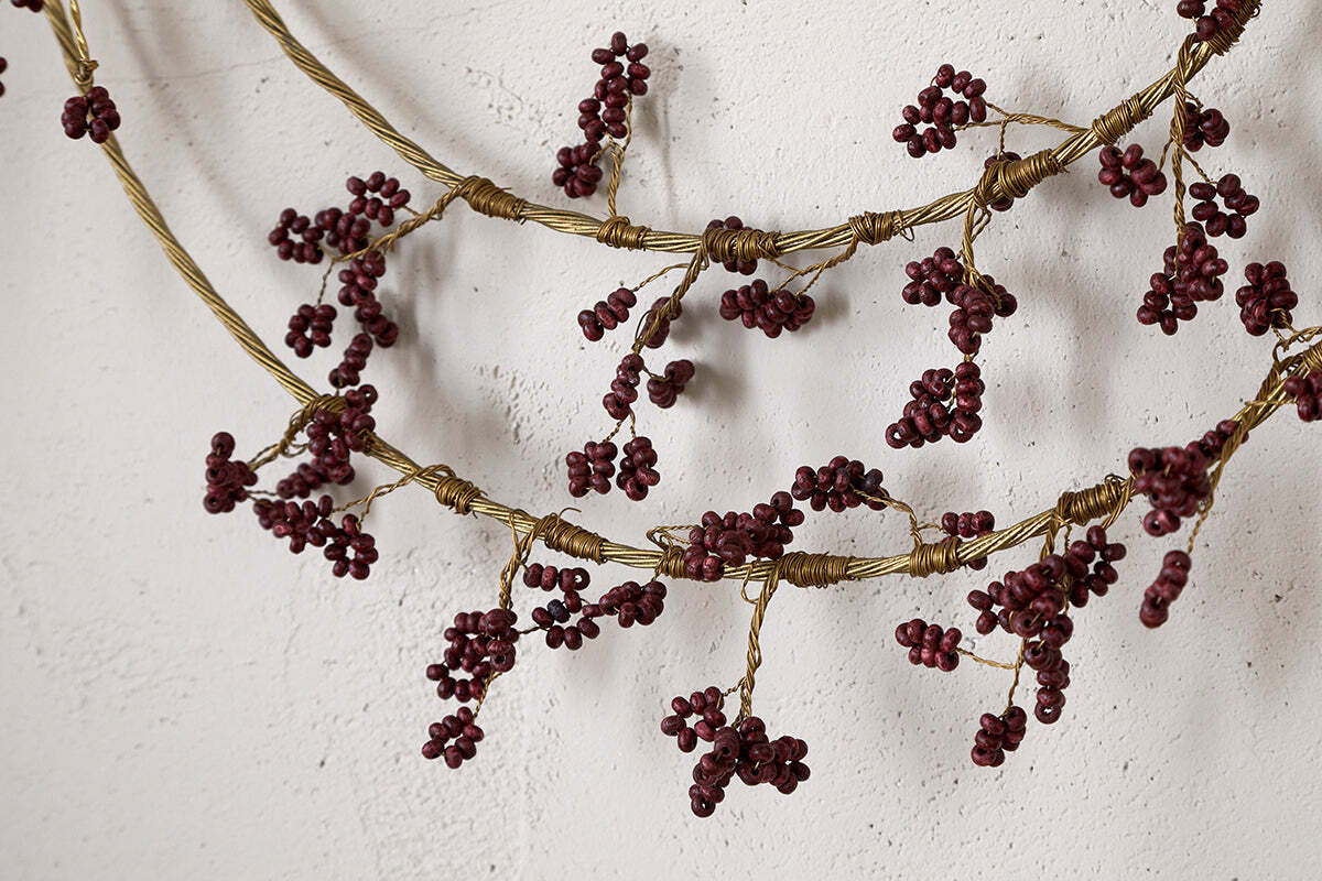 Tanu Layered Mango Wood Beaded Wreath - Brass & Ruby - Image 3