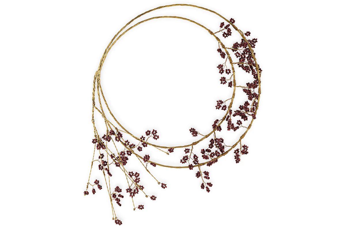 Tanu Layered Mango Wood Beaded Wreath - Brass & Ruby - Image 5
