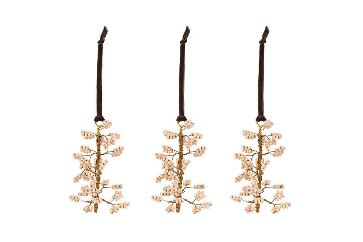 Tanu Mango Wood Beaded Baubles - Brass & Natural (Set of 3) - Image 4