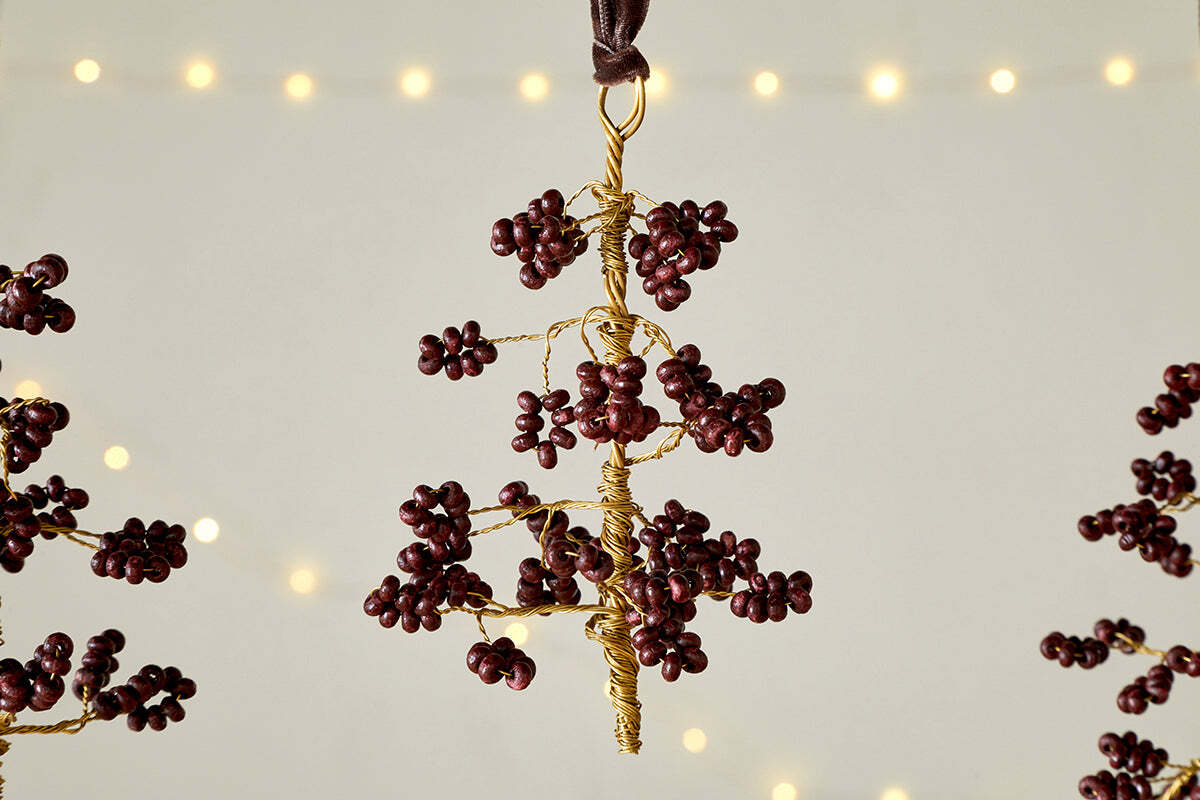 Tanu Mango Wood Beaded Baubles - Brass & Ruby (Set of 3) - Image 2