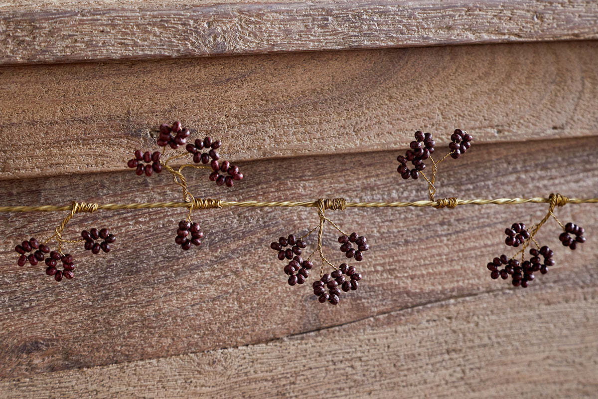 Tanu Mango Wood Beaded Garland - Brass & Ruby - Image 3