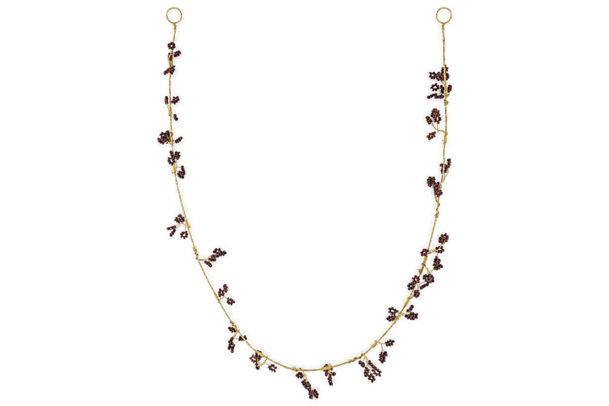 Tanu Mango Wood Beaded Garland - Brass & Ruby - Image 4
