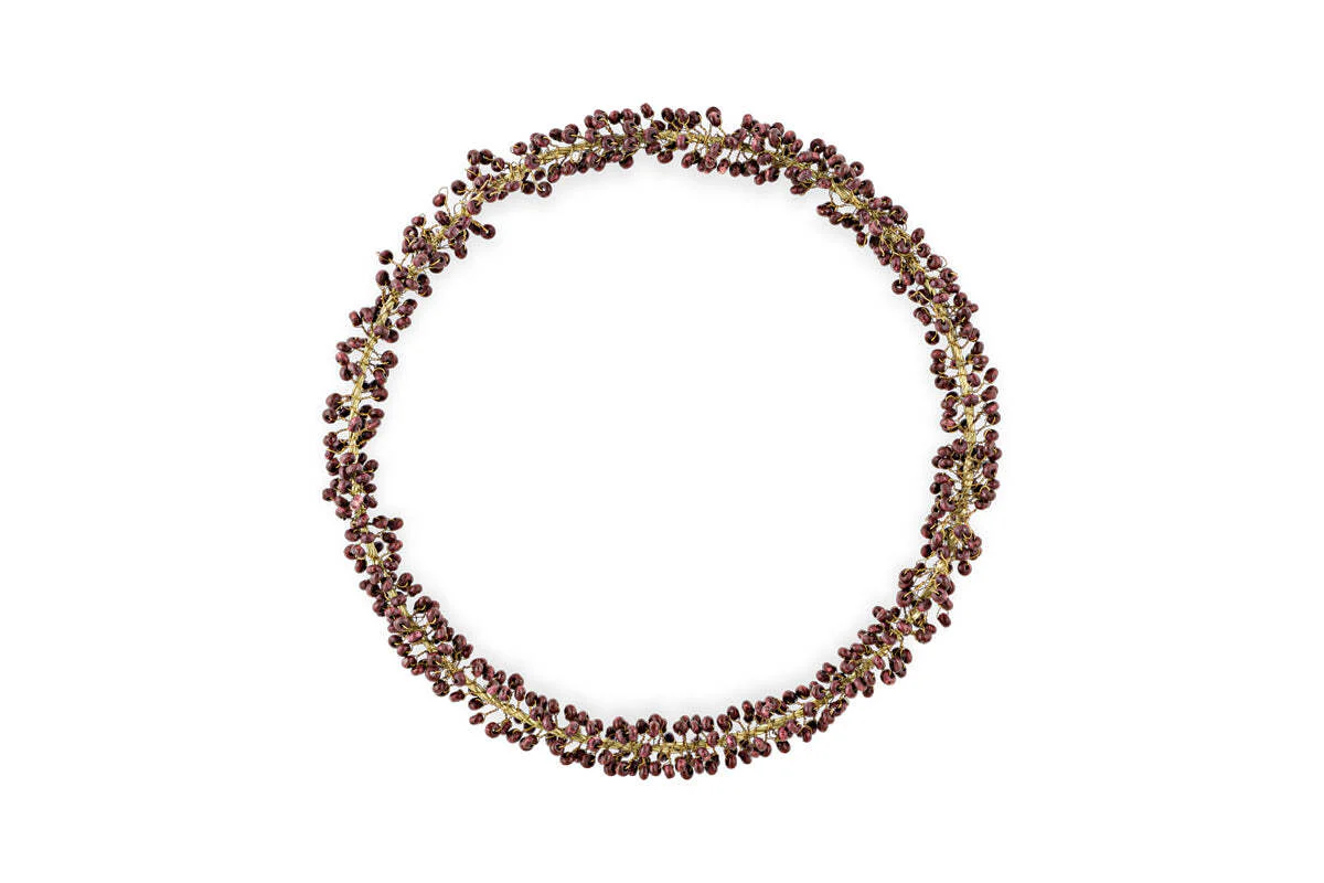 Tanu Mango Wood Beaded Wreath - Brass & Ruby - Image 3