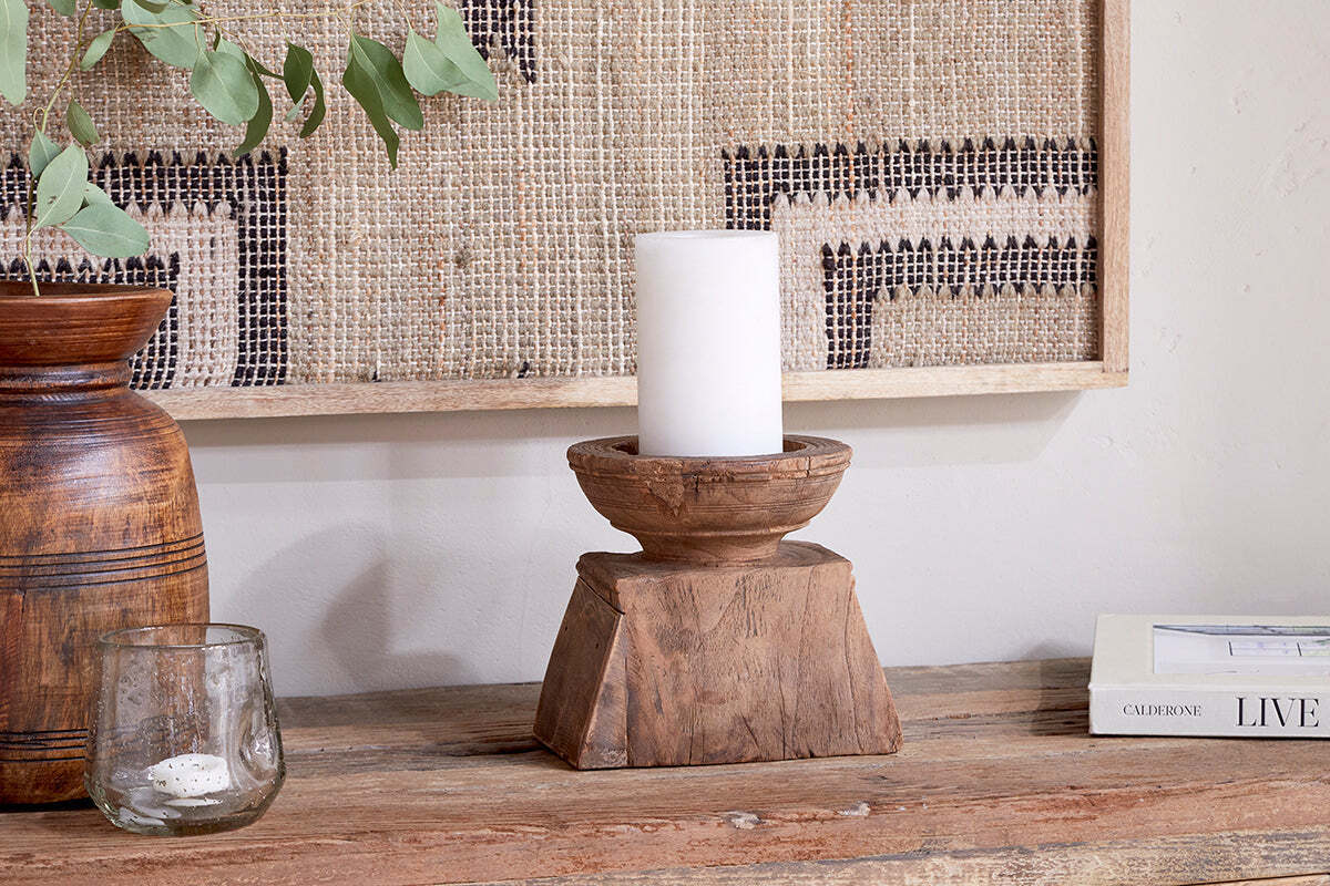 Thoko Reclaimed Square Candlestick - Dark Stain - Image 4