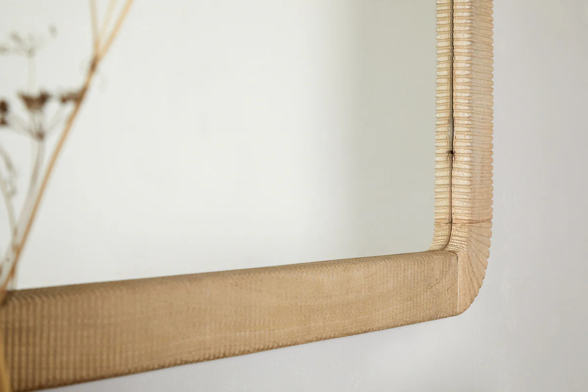 Vivan Rectangular Grooved Wood Mirror - Natural - Image 3