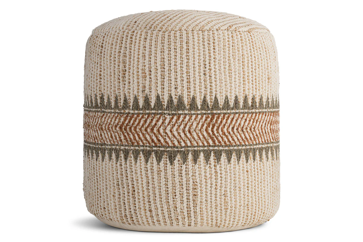 Zairya Jute & Cotton Tall Pouf - Natural & Rust - Image 5